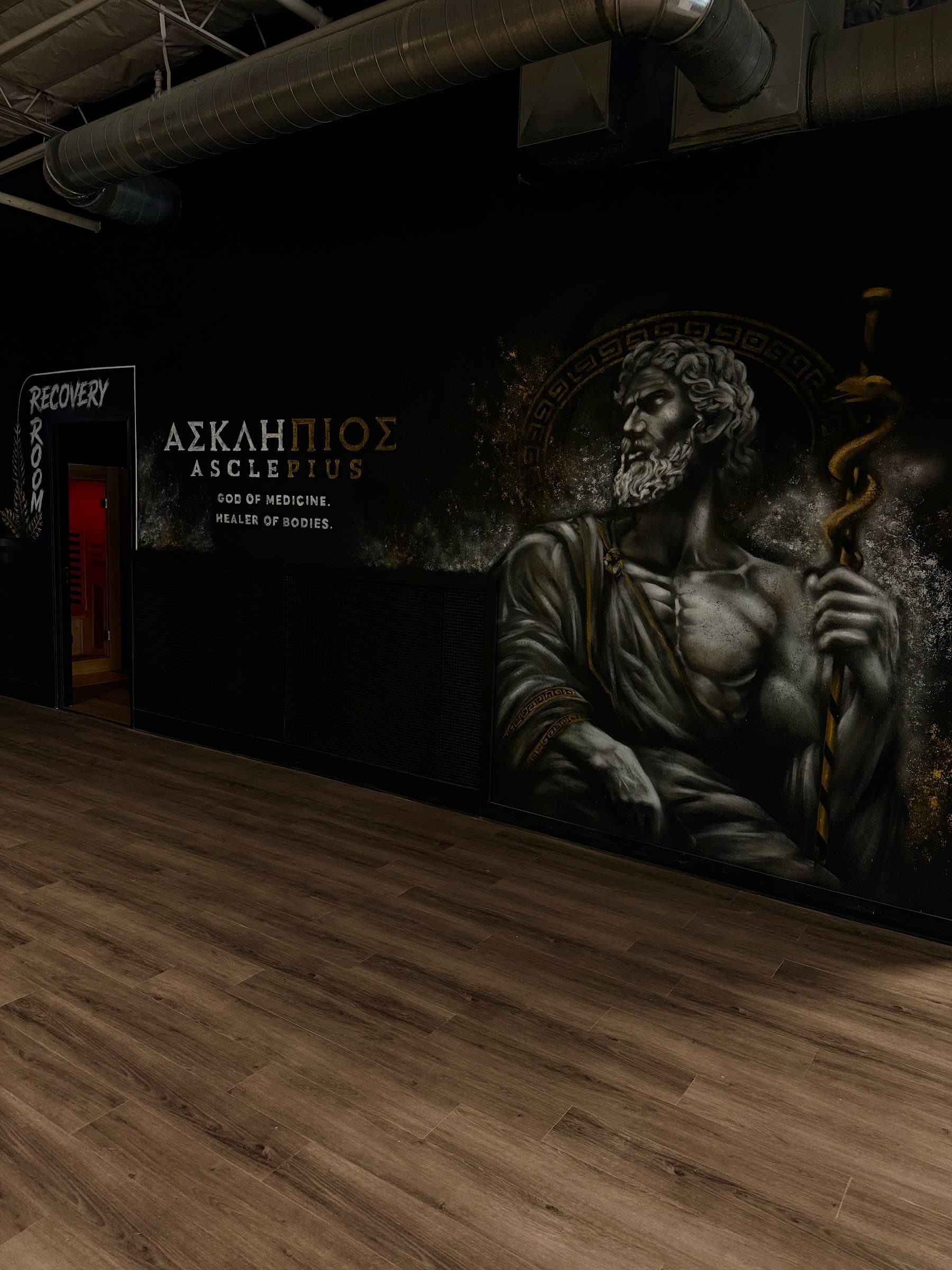 Asclepius mural at the entrance to the Recovery Room